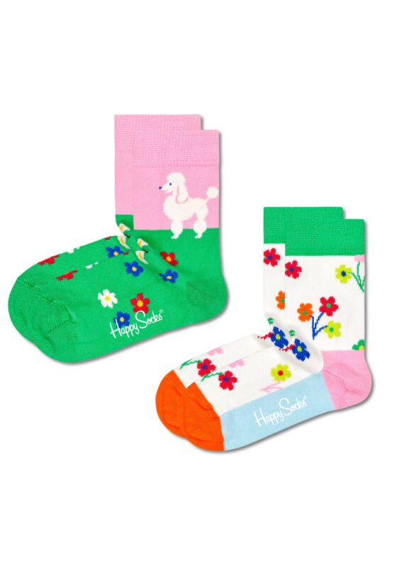 Happy Socks Kids Poodle & Flowers Socks 2-Pack KPDF02-7300