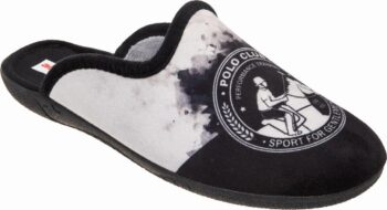 Adams Shoes Polo Club Logo Black White Slippers 624-22532