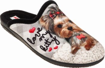 Adams Shoes Women's Dog Design Black/Gray Slippers 624-23628