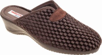 Adams Shoes Women's Wedge Brown Checkered Pattern Slippers 624_23686