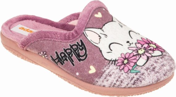 Adams Shoes Kids Cat Design Pink Slippers 624-23705