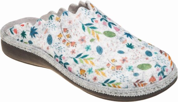 Adams Shoes Women's Floral Design Grey Felt Slippers 754-23519